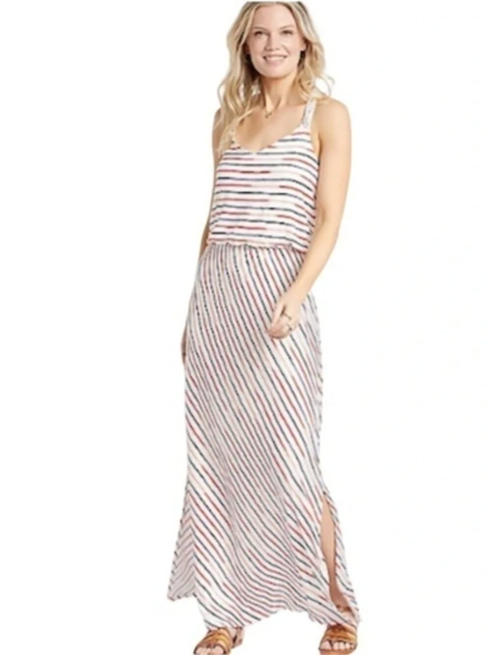 Maurices Plus Size Red White Americana Striped Macrame Racerback Maxi Dress
